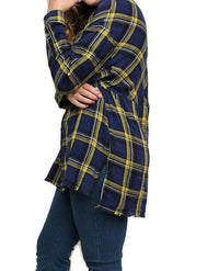 Umgee - Plaid & Frayed Cotton Top - Plus Size