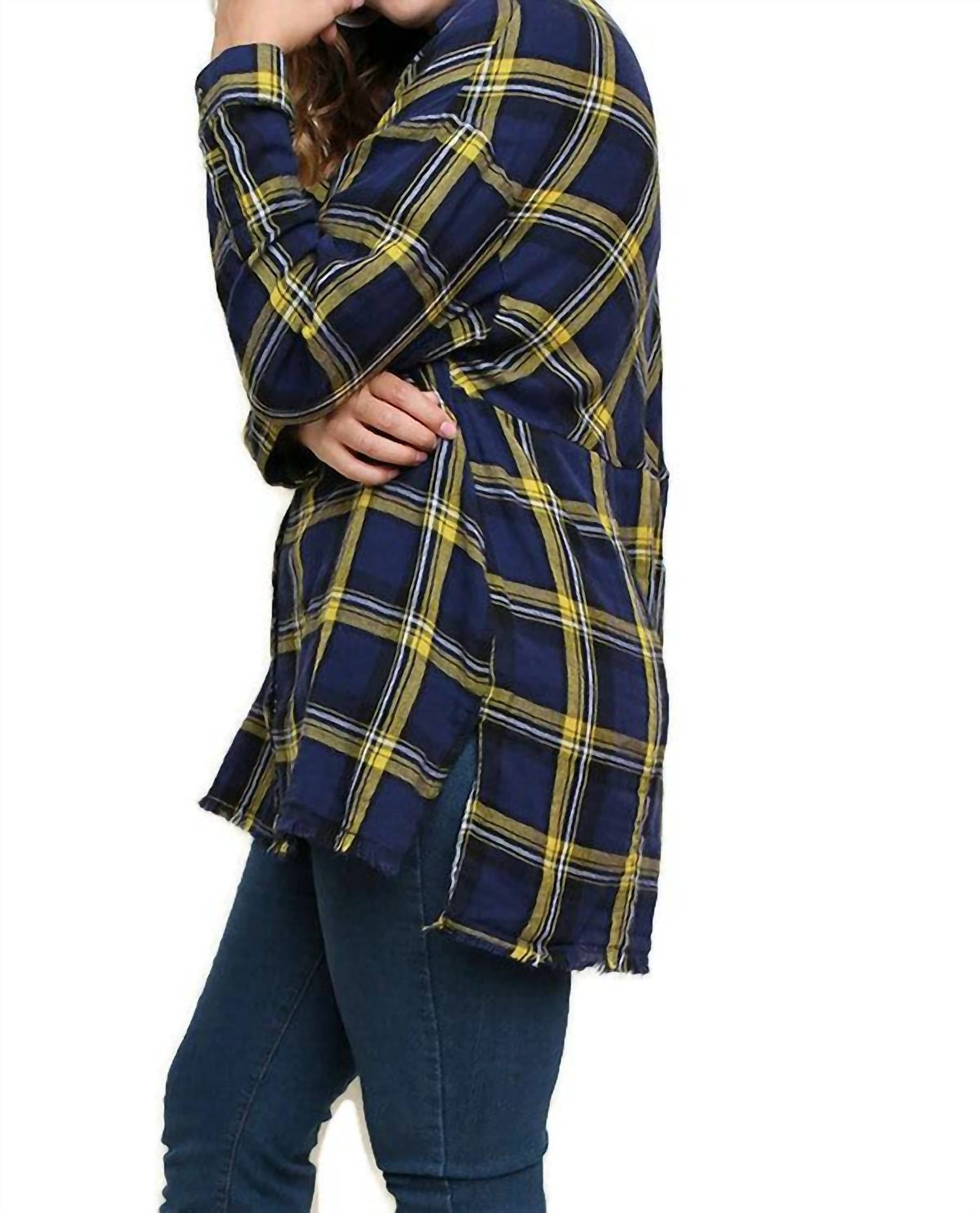 Umgee - Plaid & Frayed Cotton Top - Plus Size