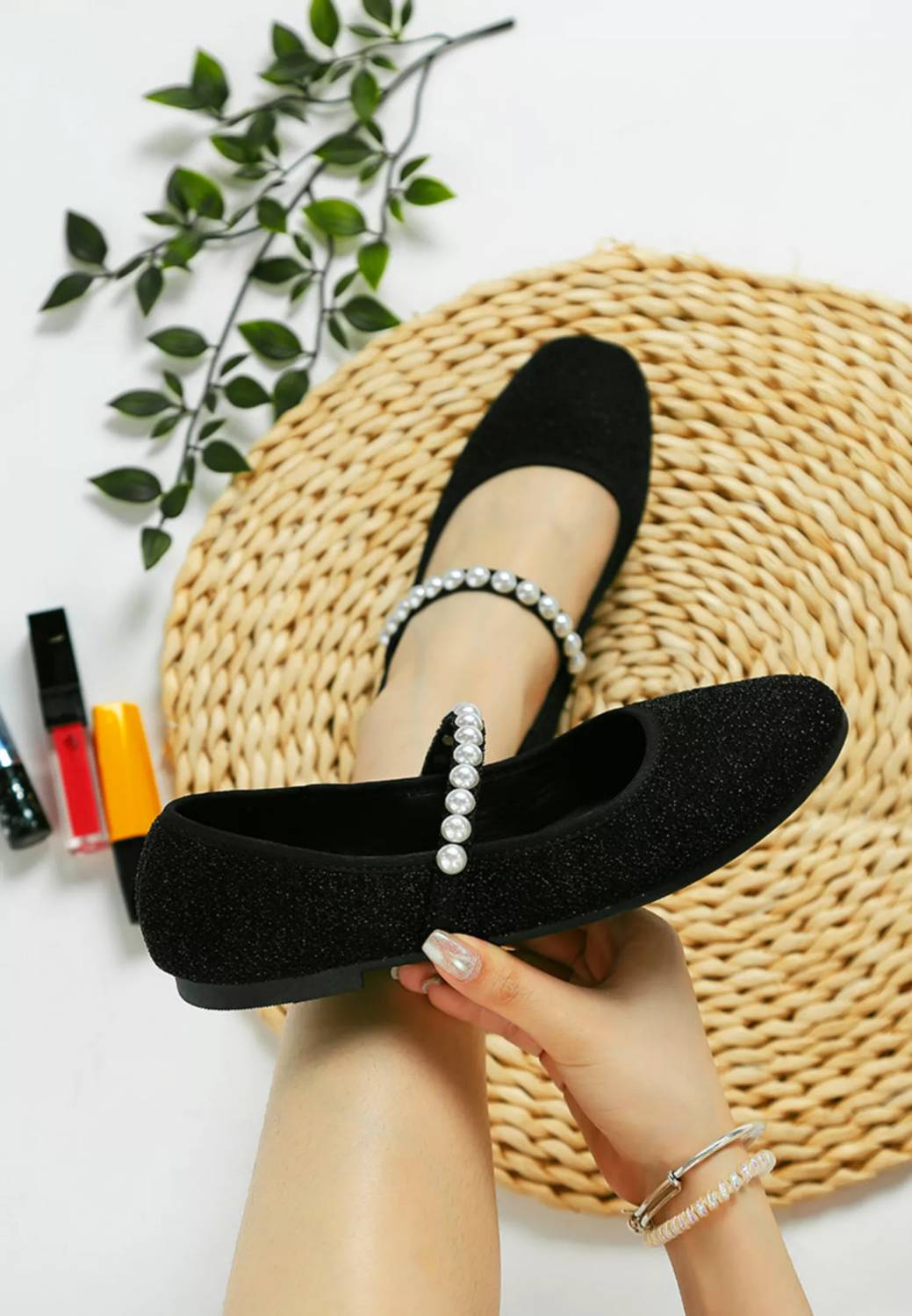 Rag Company - Women's Pearl Embellished Ballerina Flats