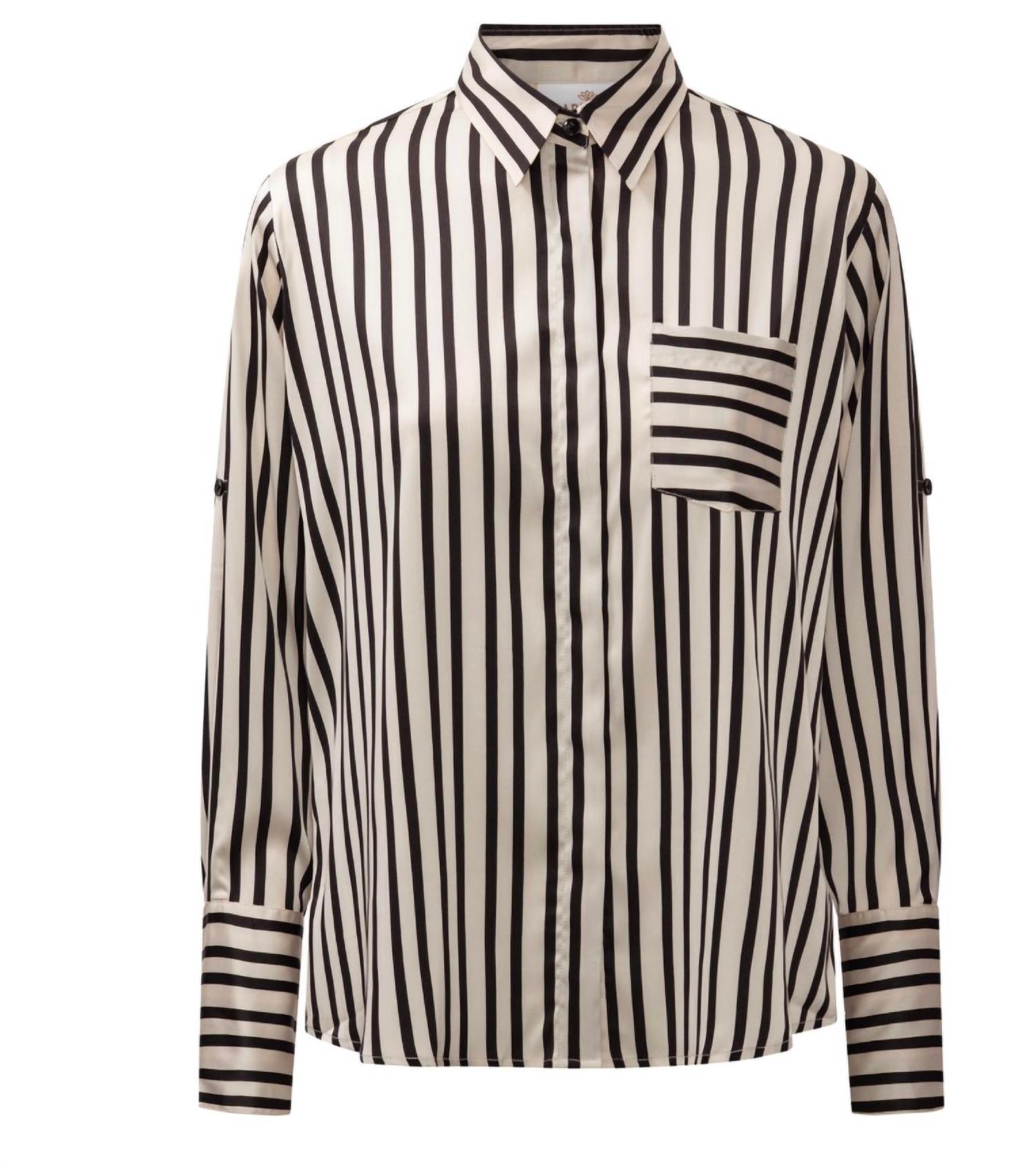 Karmamia MASON COLLARED SHIRT in black stripe - women's blouse - alternate view