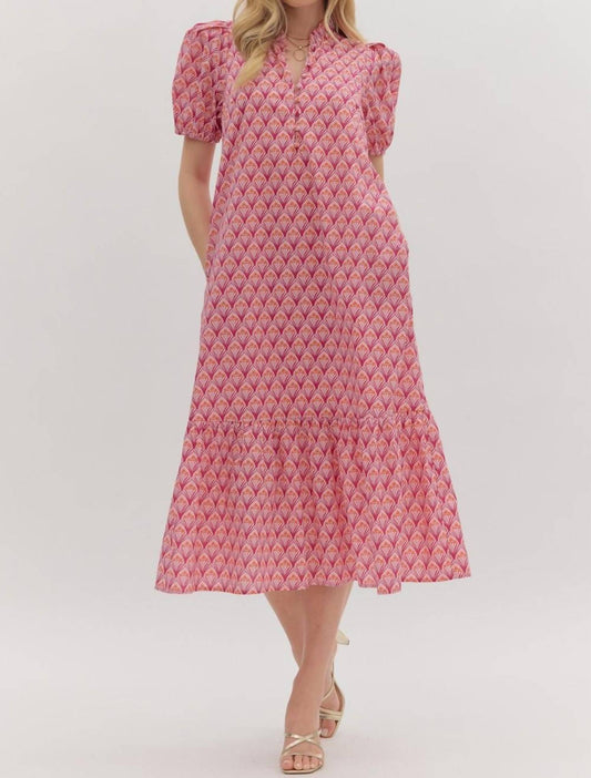 Entro - Petal Poise Puff Sleeve Ruffle Hem Midi Dress