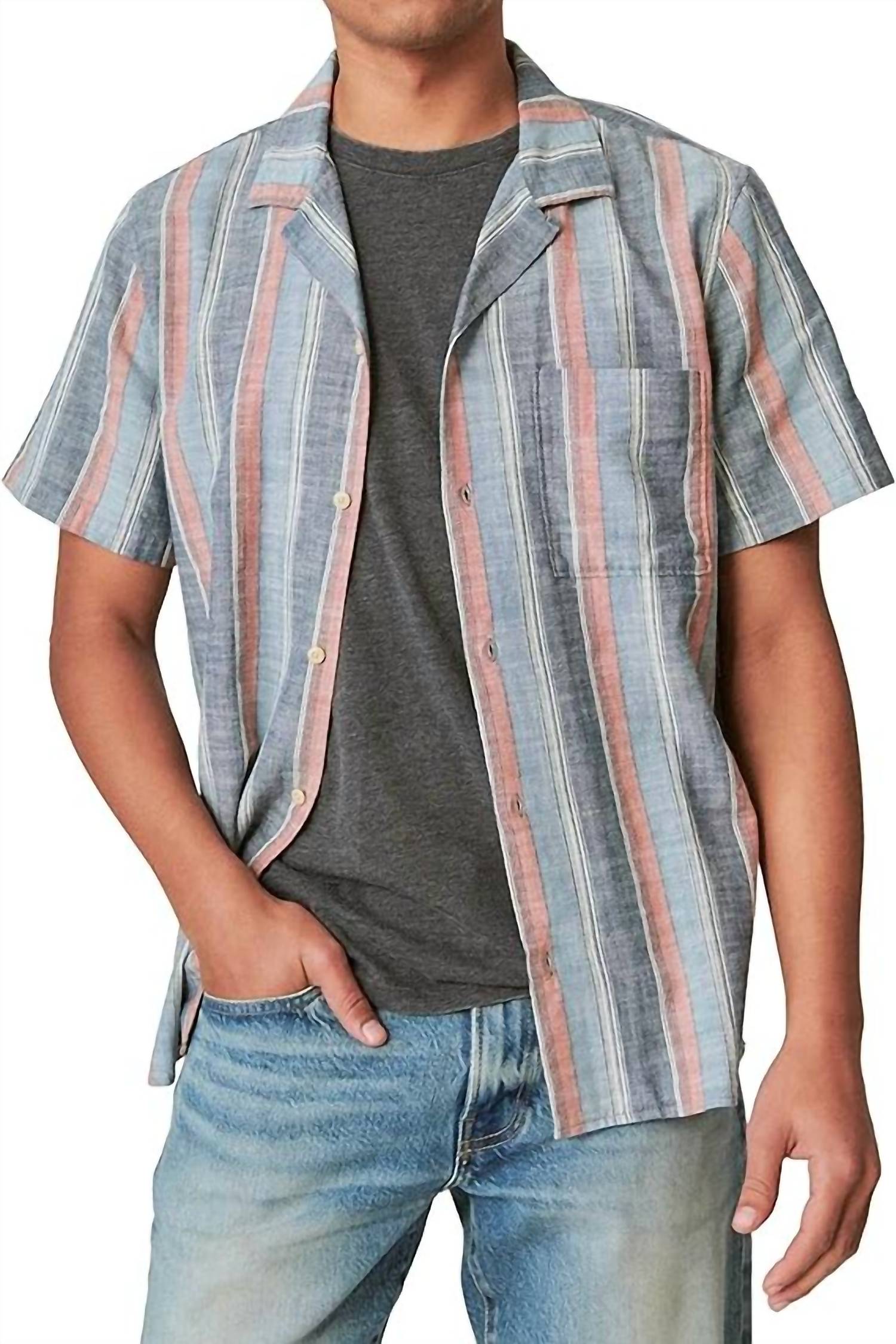 Striped Short Sleeve Camp Collar