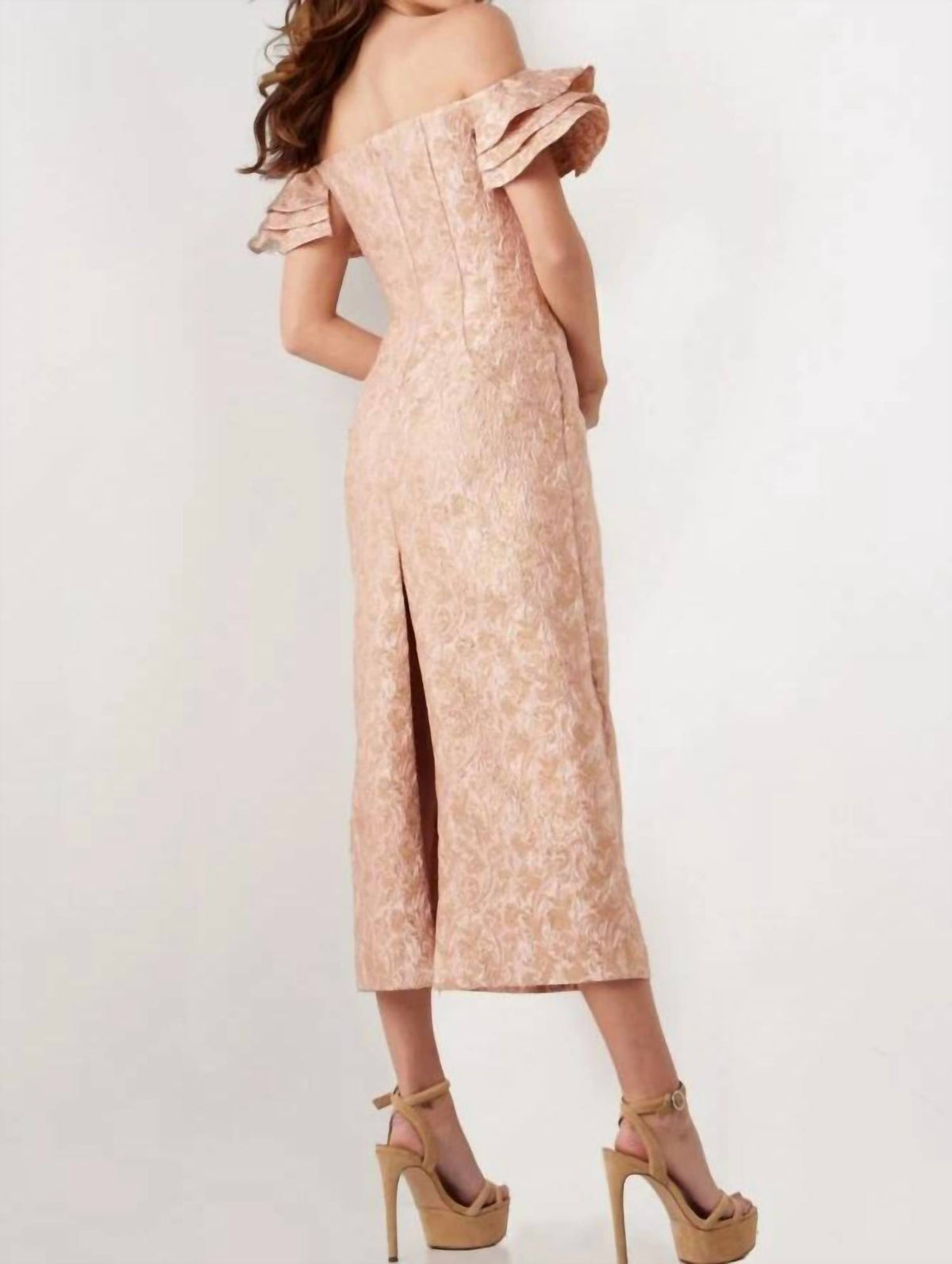 Jovani - Off The Shoulder Tea Length Dress