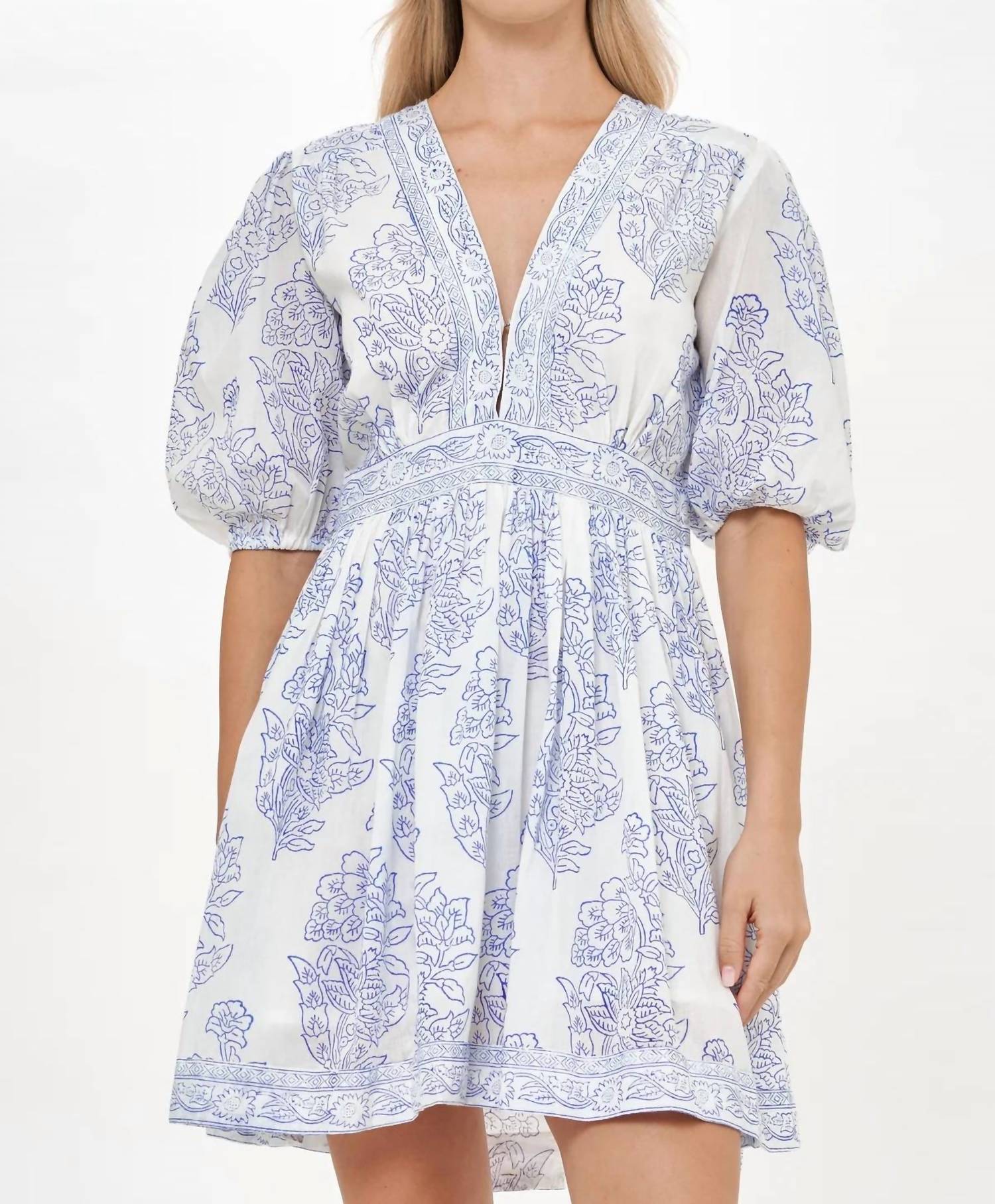 Oliphant - V-neck Puff Sleeve Mini Dress