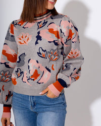 THML Abstract Floral Knit Sweater in grey - women's sweater - view 5