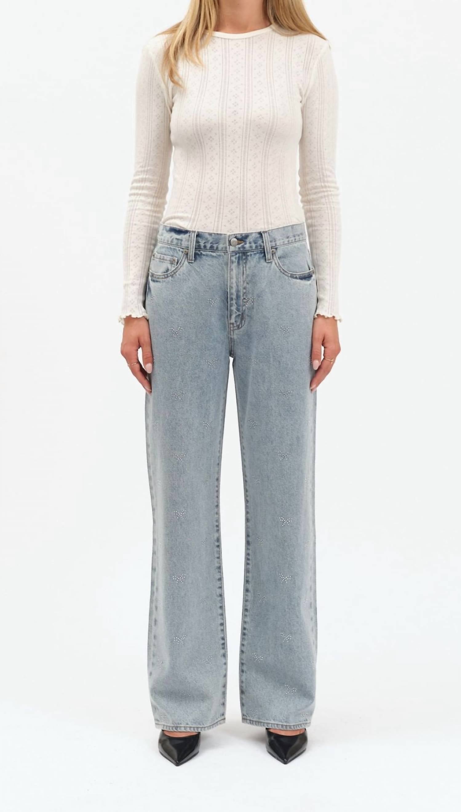 Daze - 1999 Crystal Bow High Waist Straight Leg Jeans