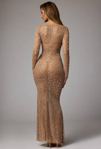 Oh Polly - Isabeau Sheer Embellished Long Sleeve Evening Gown