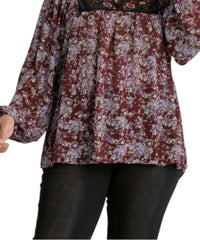 Umgee - Embroidered Velvet Yoke Floral Blouse