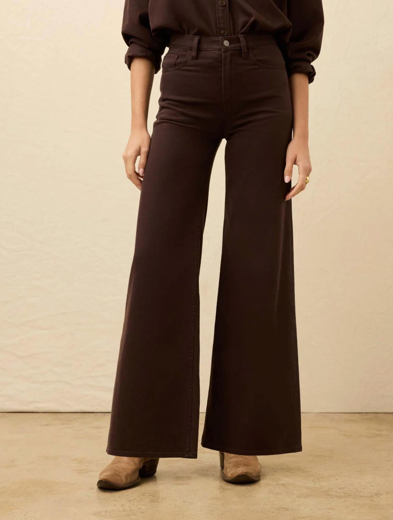 Faherty Saturday Denim Wide Leg Jeans in chocolate brown 1 - women's jeans