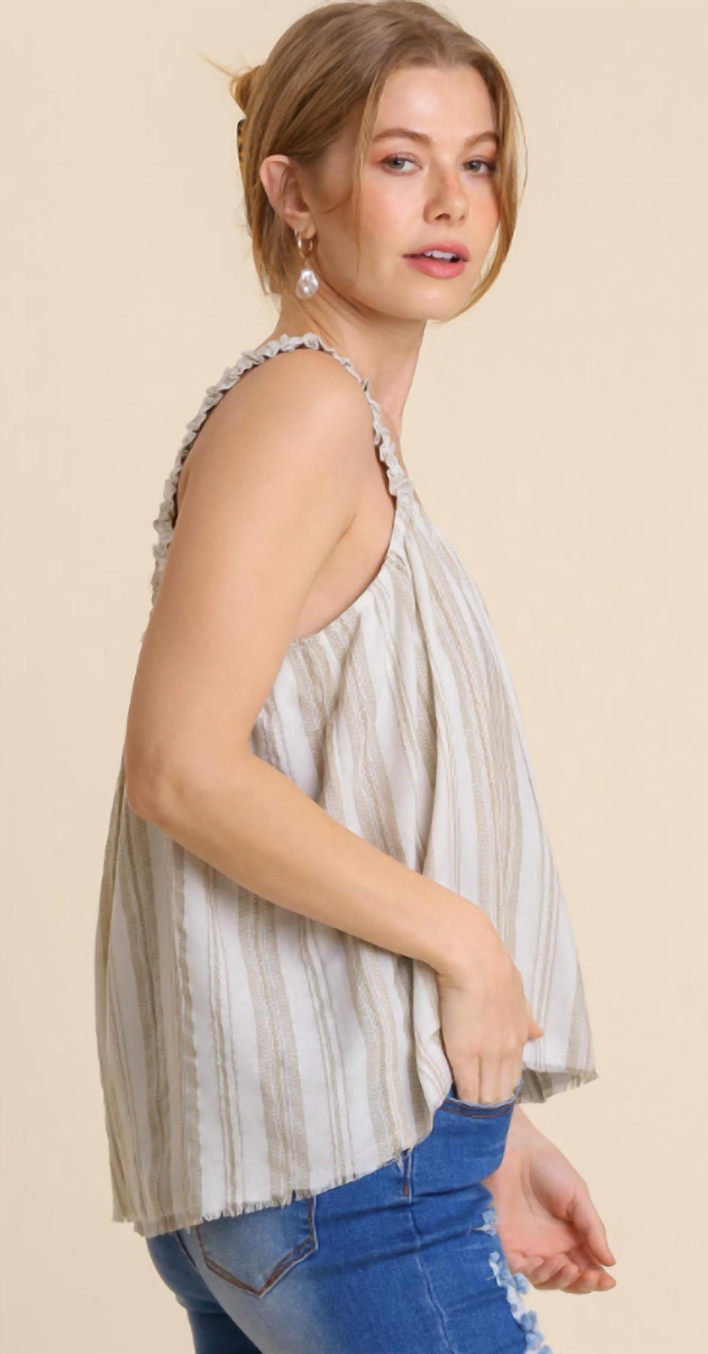 Umgee - Ruched Straps Sleeveless Top