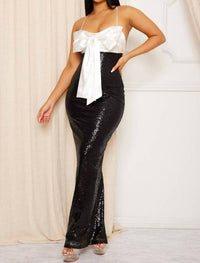 Symphony - Sequin Body With Satin Bow Bust Evening Gown