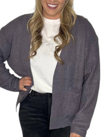 WISHLIST Midnight Cardigan with Pockets in grey - women's cardigan - detail view