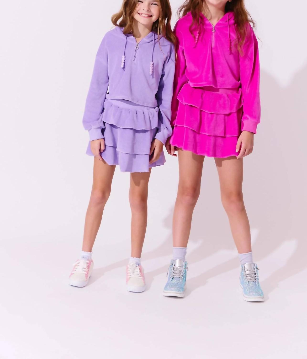 Lola + The Boys - Happy Velour Cropped Hoodie And Skirt Set