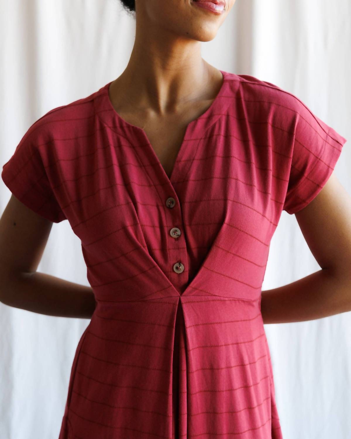 Downeast - Short Sleeve Inverted Pleat Midi Length Knit Dress