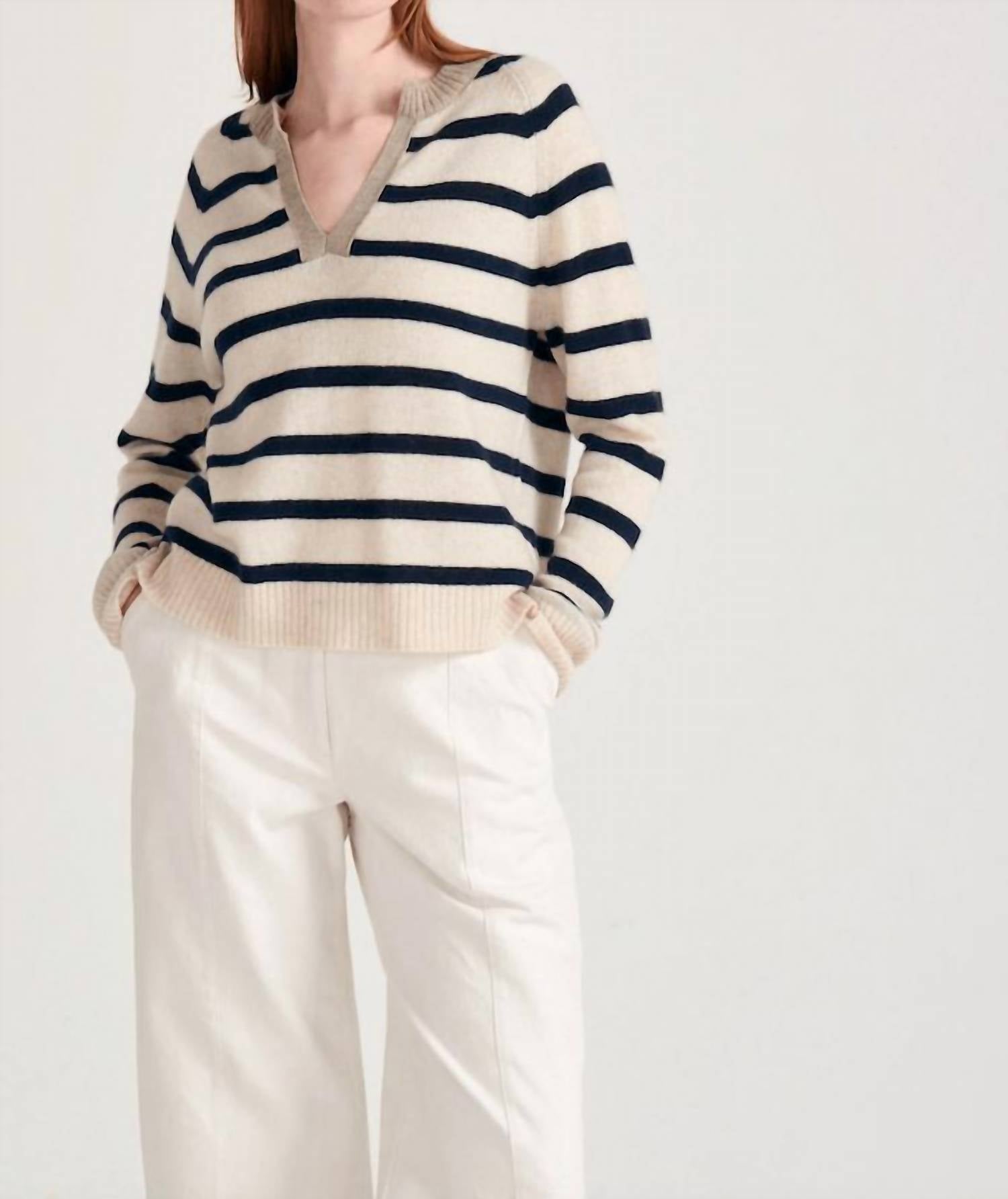 Jumper1234 - Stripe Open Collar Sweatshirt