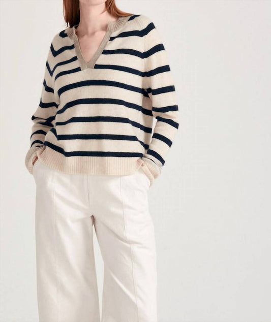 Jumper1234 - Stripe Open Collar Sweatshirt