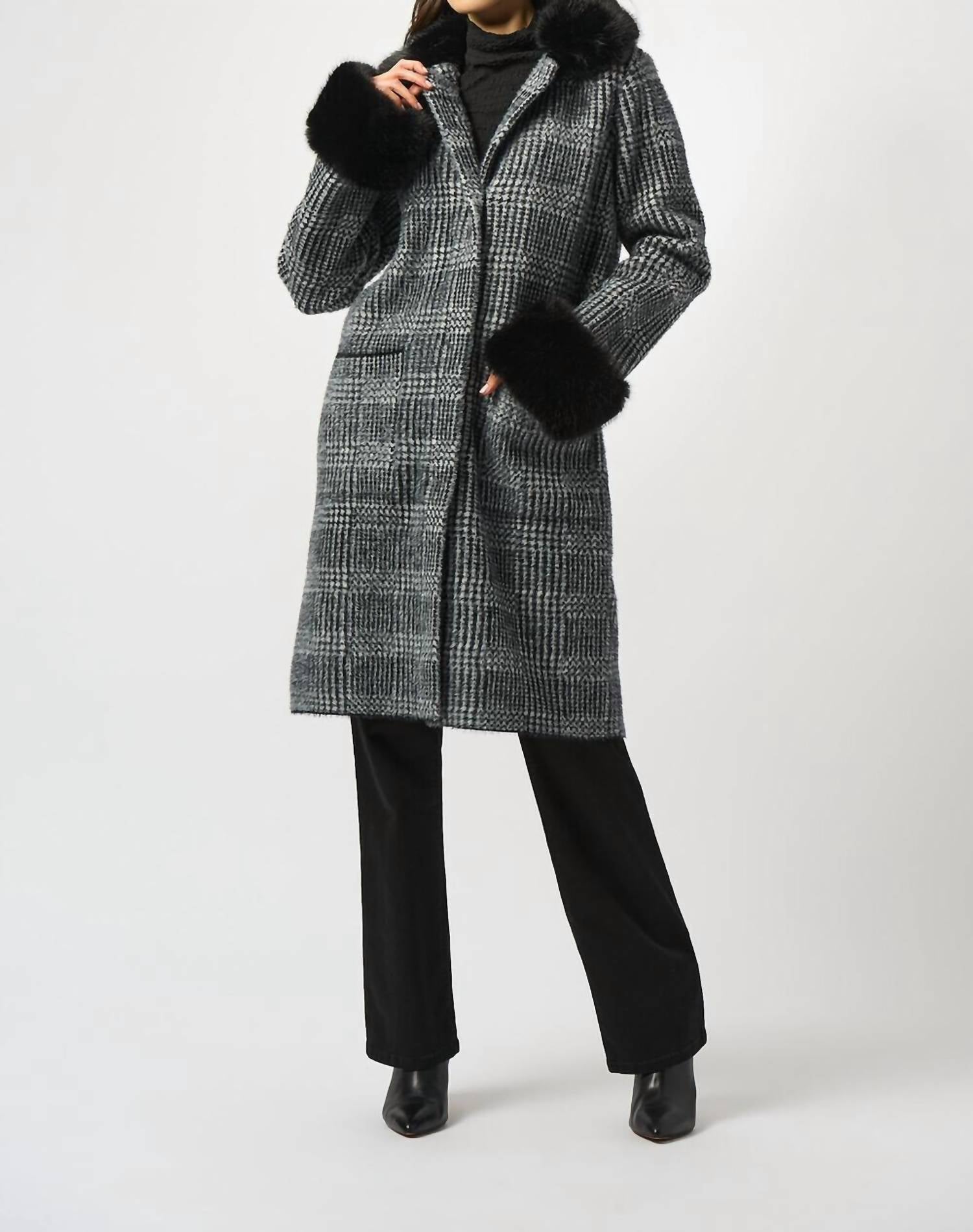 Joseph Ribkoff - Feather Yarn Plaid Jacquard Coat