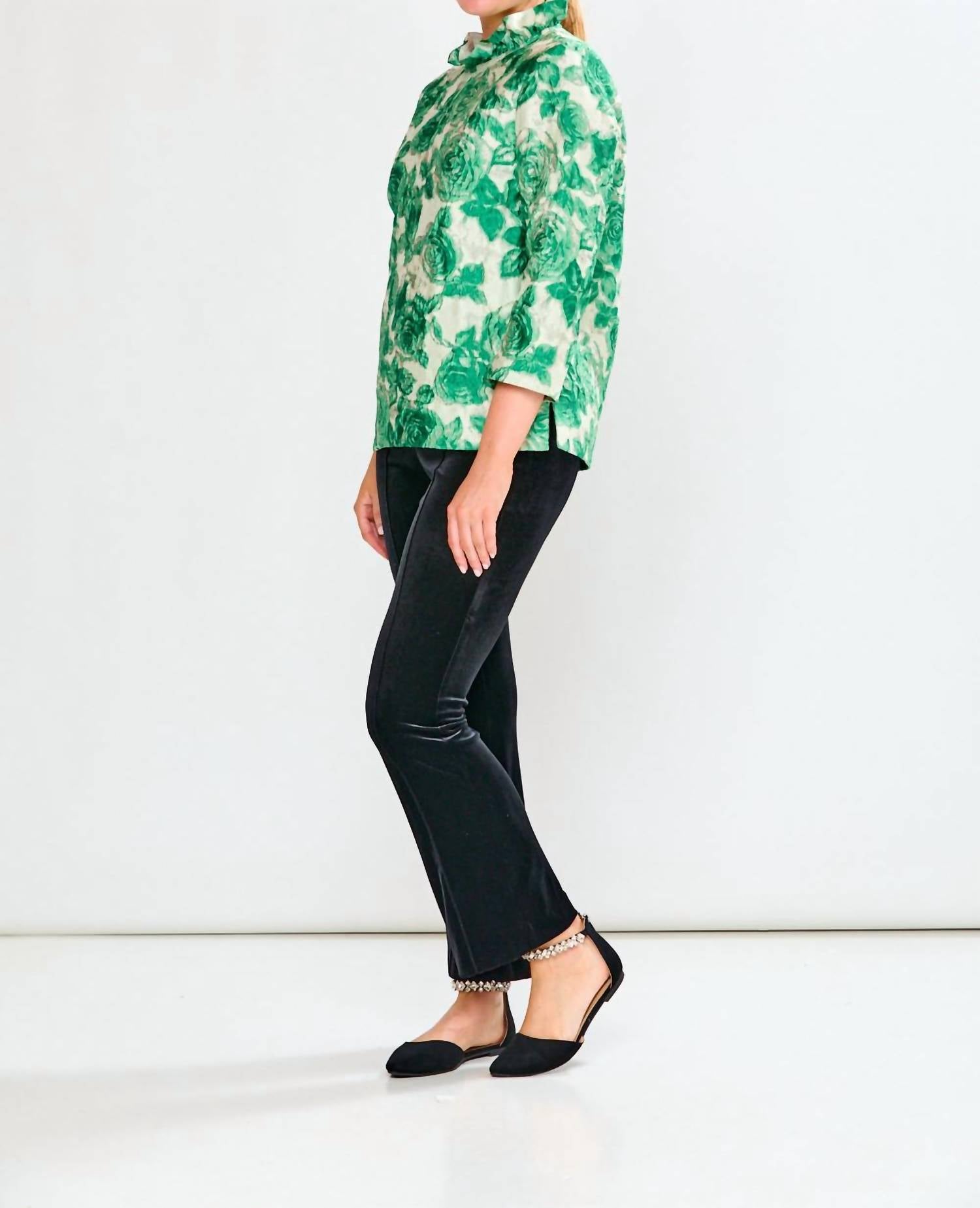 SARA CAMPBELL Finch A-line Blouse in green roses - women's blouse - view 4