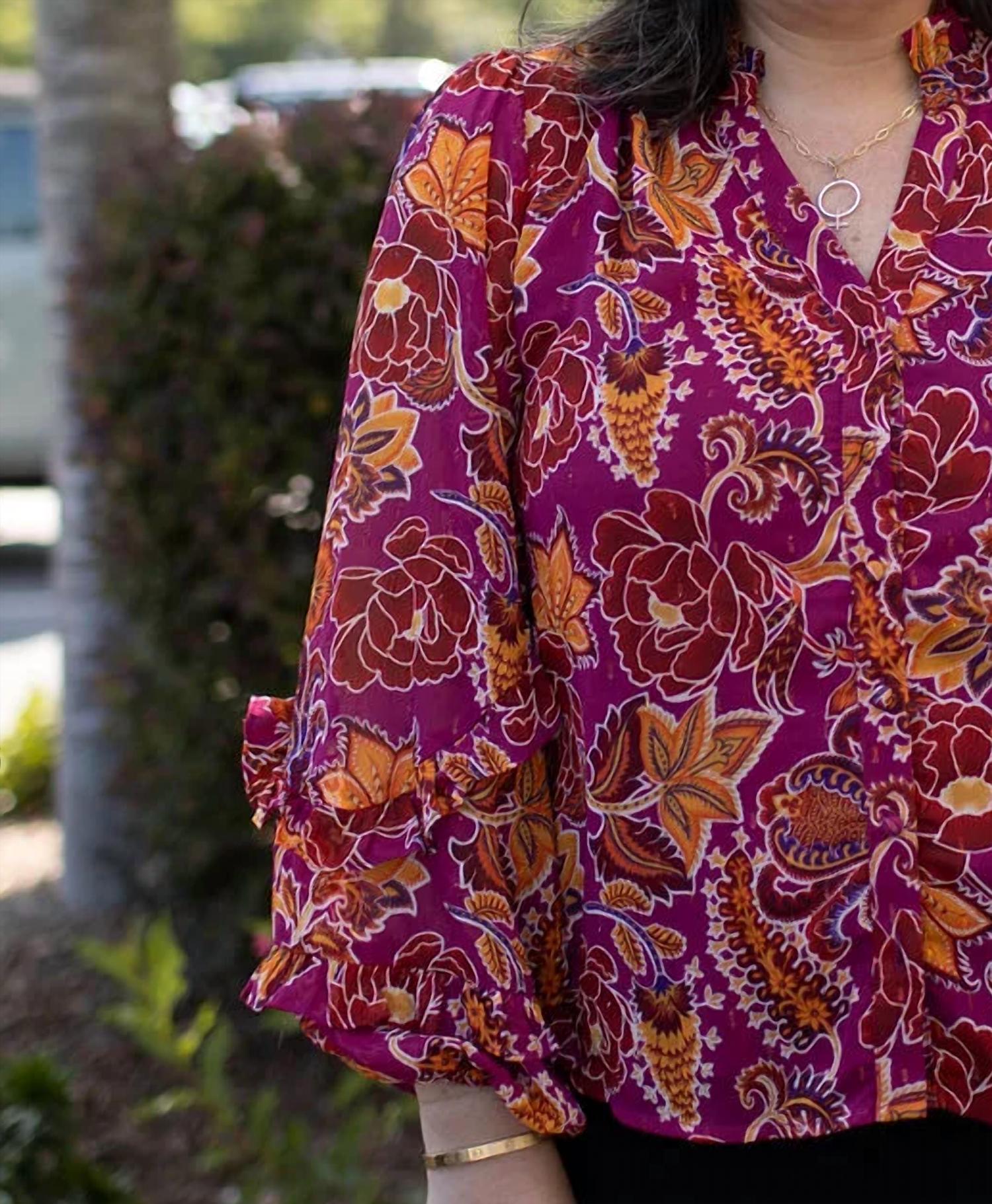 Fate - Print With Lurex Chiffon Ruffle Detail Blouse