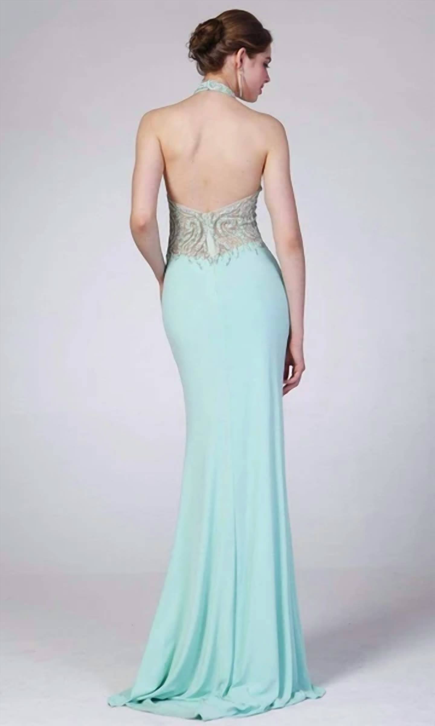 Cinderella Divine - Halter Fitted Illusion Top Gown