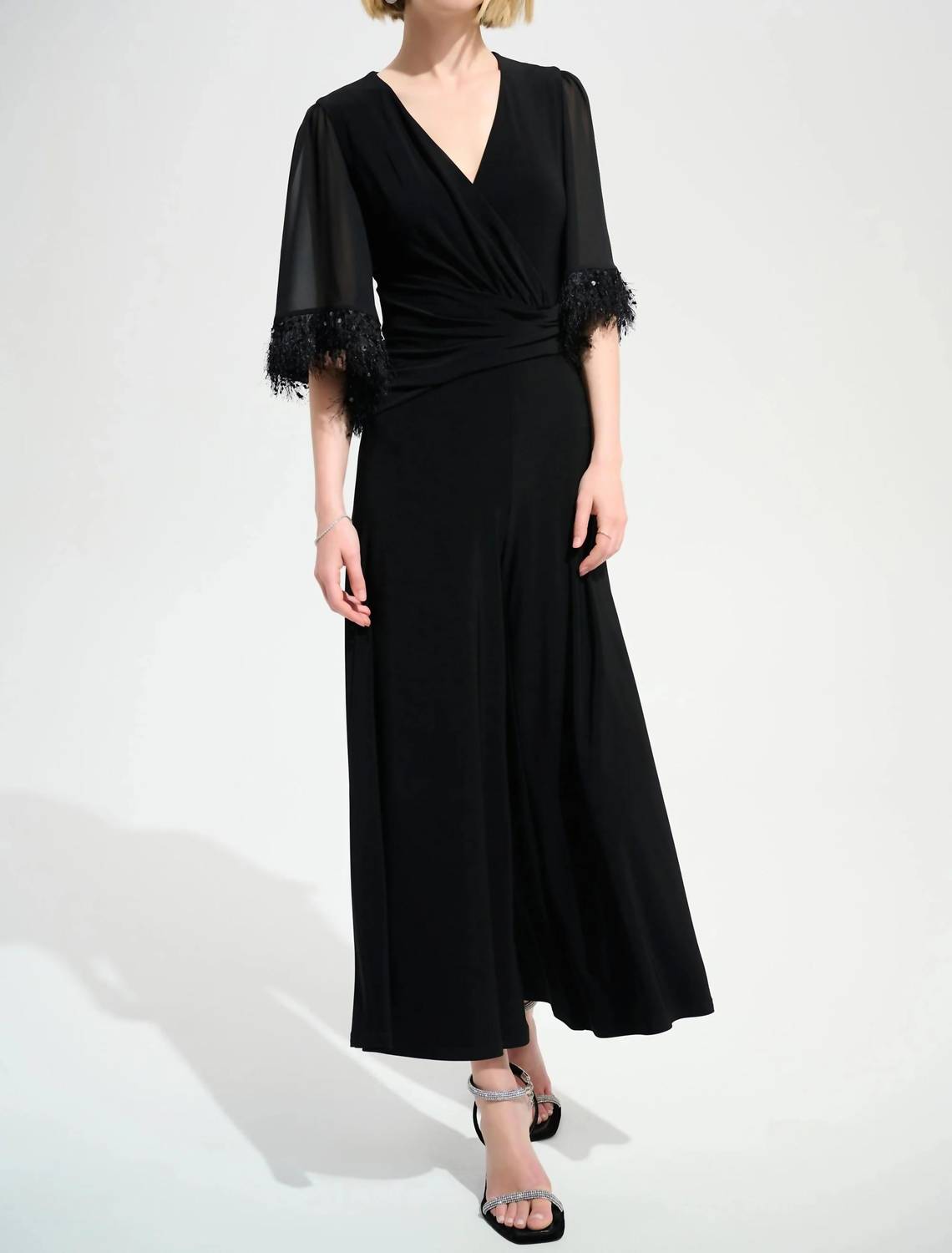 Joseph Ribkoff - Chiffon Sleeves Wide Leg Jumpsuit