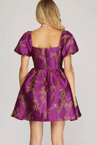 She + Sky - Metallic Jaquard Baby Doll Dress