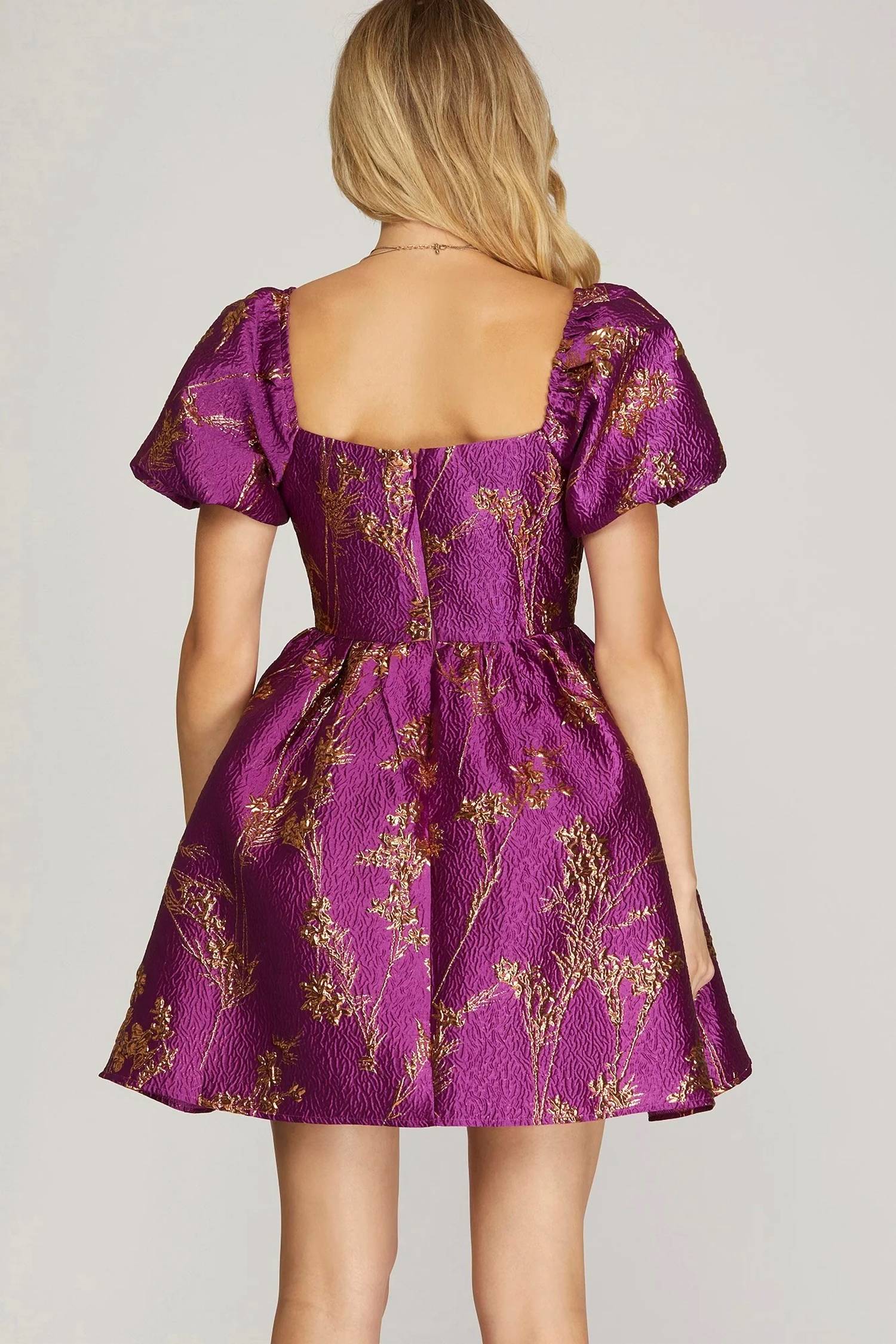 She + Sky - Metallic Jaquard Baby Doll Dress