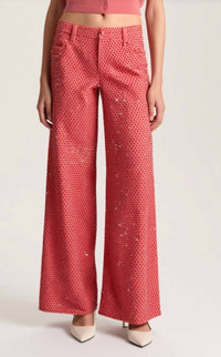 alice + olivia Women's Embellished Baggy Jean in red - women's jeans