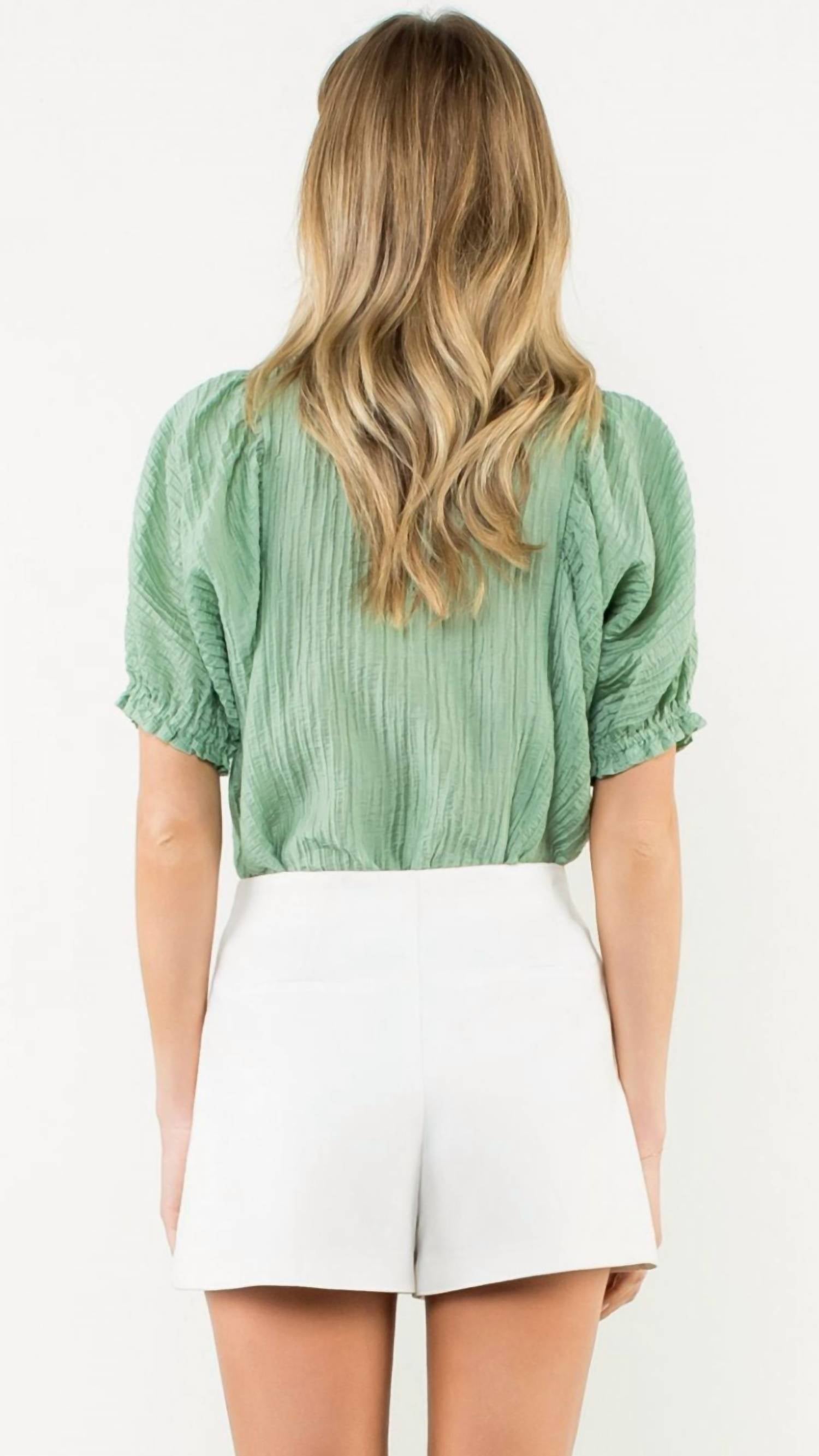 Thml - Crinkled Split Neck Puff Sleeve Top