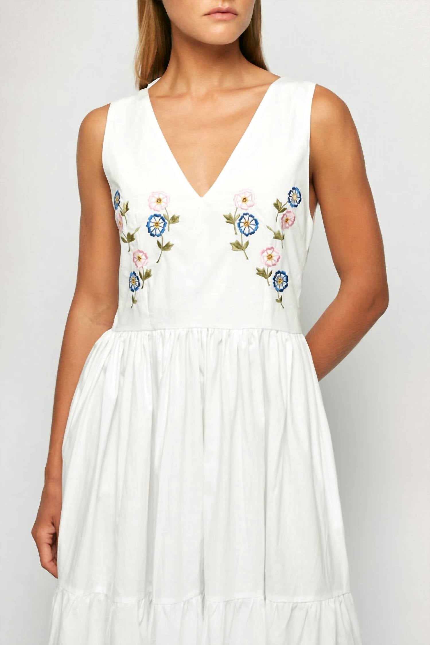 S/W/F - V Neck Embroidered Maxi Dress
