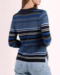 Minnie Rose - Cotton Cashmere Novelty Stripe Boxy Camp Shirt