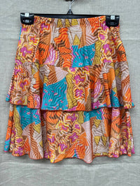 Fashque Women's 3 Tier Ruffle Skort in orange yellow pink - women's shorts
