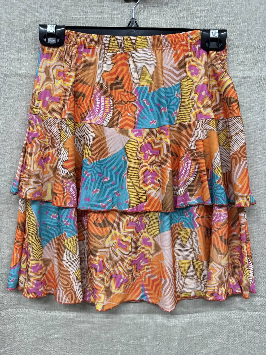 Fashque Women's 3 Tier Ruffle Skort in orange yellow pink - women's shorts