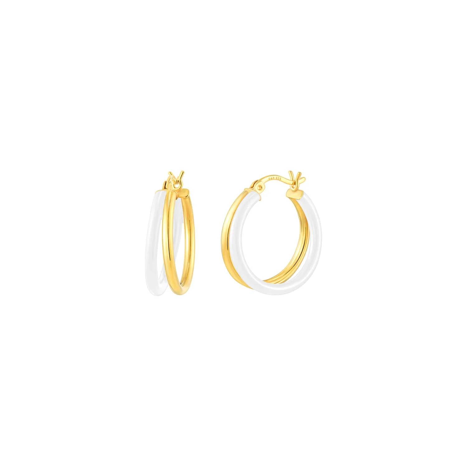 Gold & Honey - Women's Enamel Double Hoop Earrings