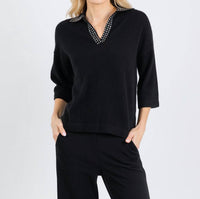 Autumn Cashmere Boxy Cashmere Jewel Trim Sweater in black - women's sweater