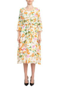 Maison Tara - Floral Midi Dress With Matching Chiffon Jacket Set