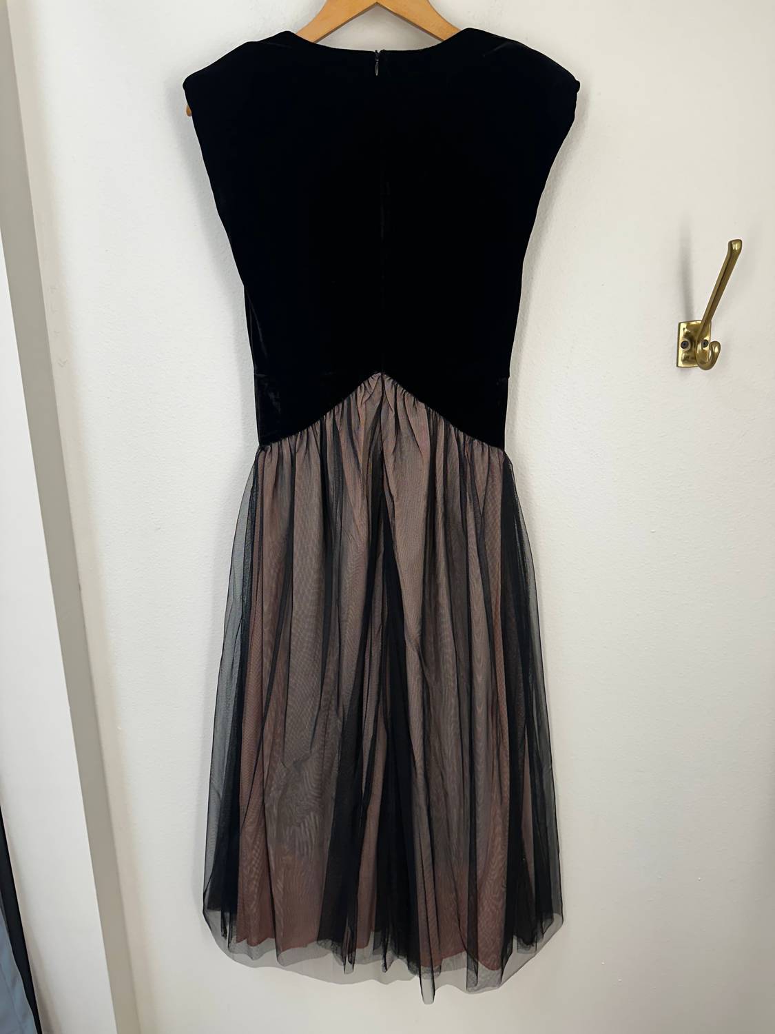 TCEC Women's Fitted Velvet & Tulle Midi Dress in black - women's dress - detail view