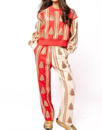 QUEEN OF SPARKLES Striped Christmas Cookie Sweatpants in red and ivory - women's pants - view 4