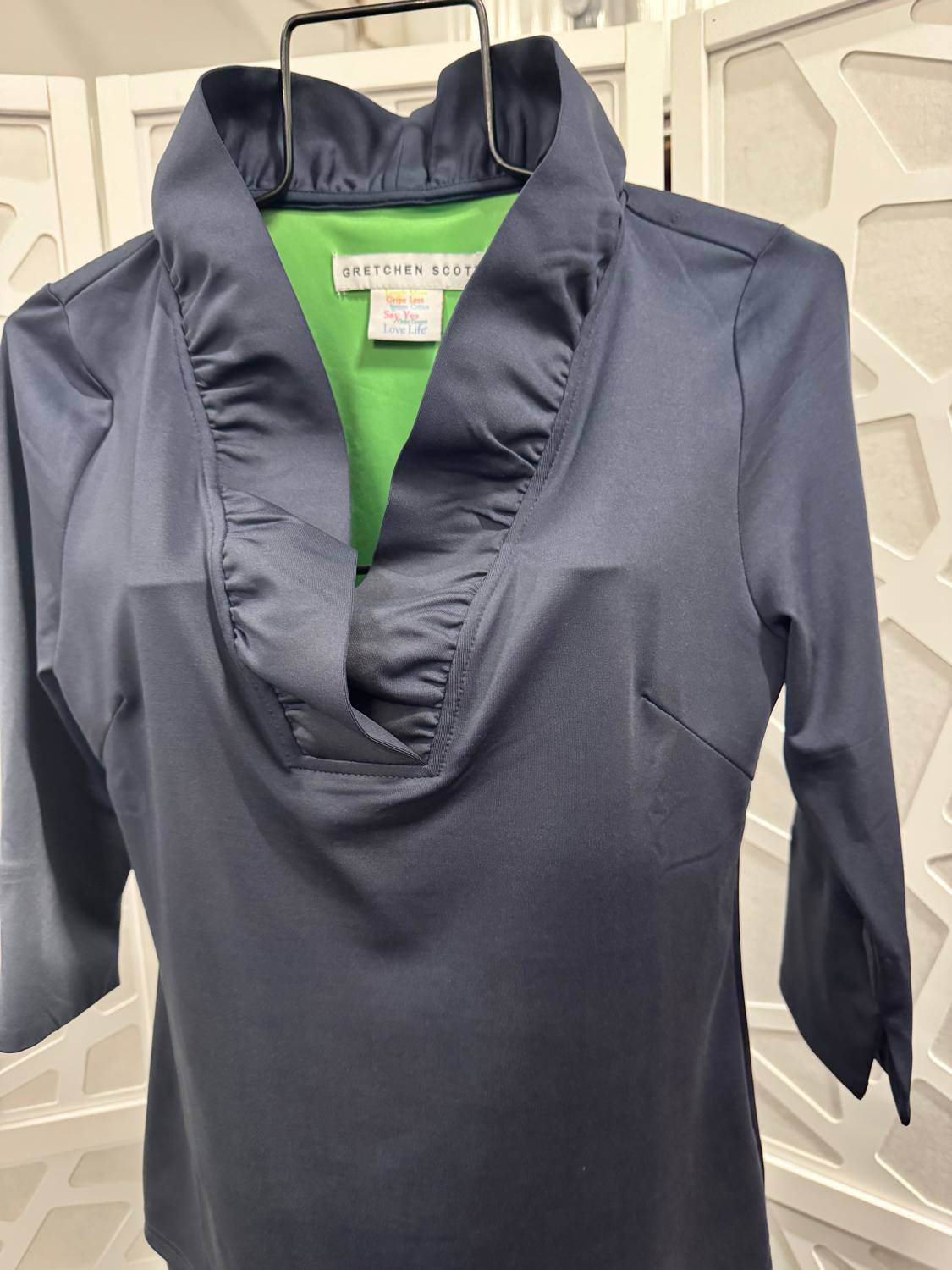 Gretchen Scott - Solid Stand Up Ruffle Neck Top
