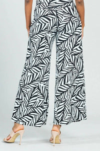 Clara Sun Woo Leaf-print Palazzo Pant in black white - women's pants - detail view