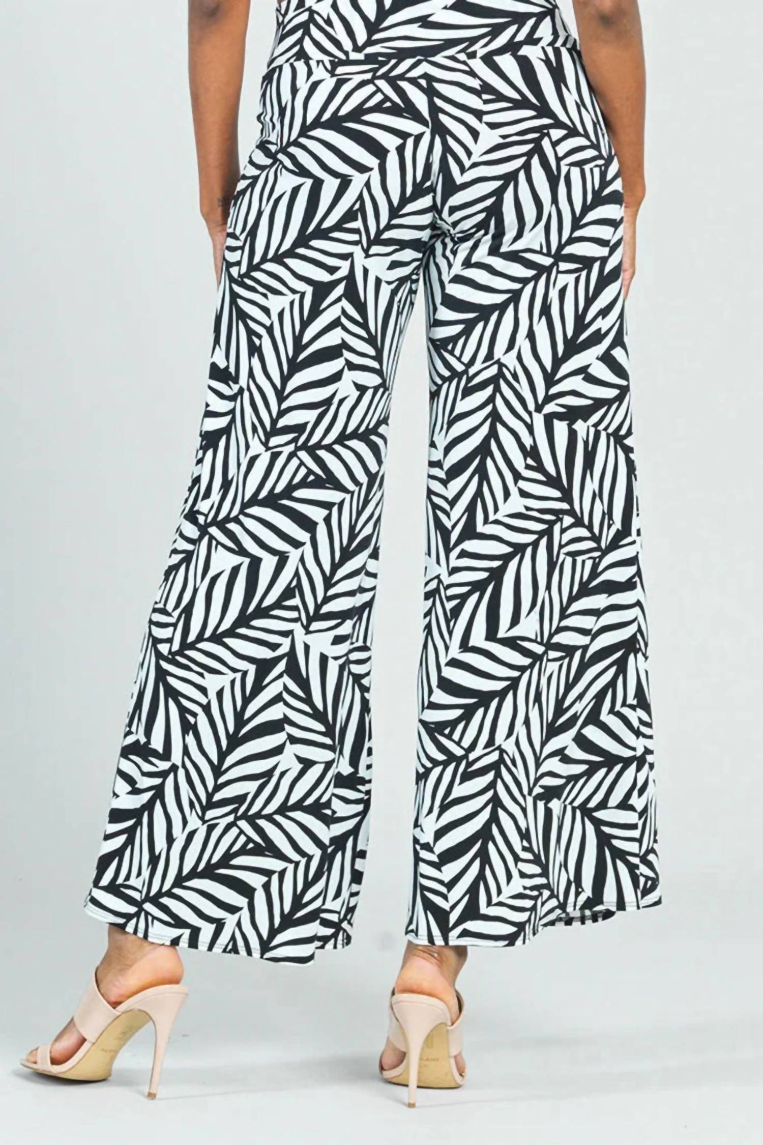 Clara Sun Woo Leaf-print Palazzo Pant in black white - women's pants - detail view
