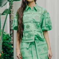 LOVE THE LABEL Cassia Floral Eyelet Embroidered Top in kiwi - women's blouse