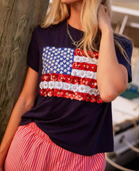 Queen Of Sparkles - Flower American Flag Tee