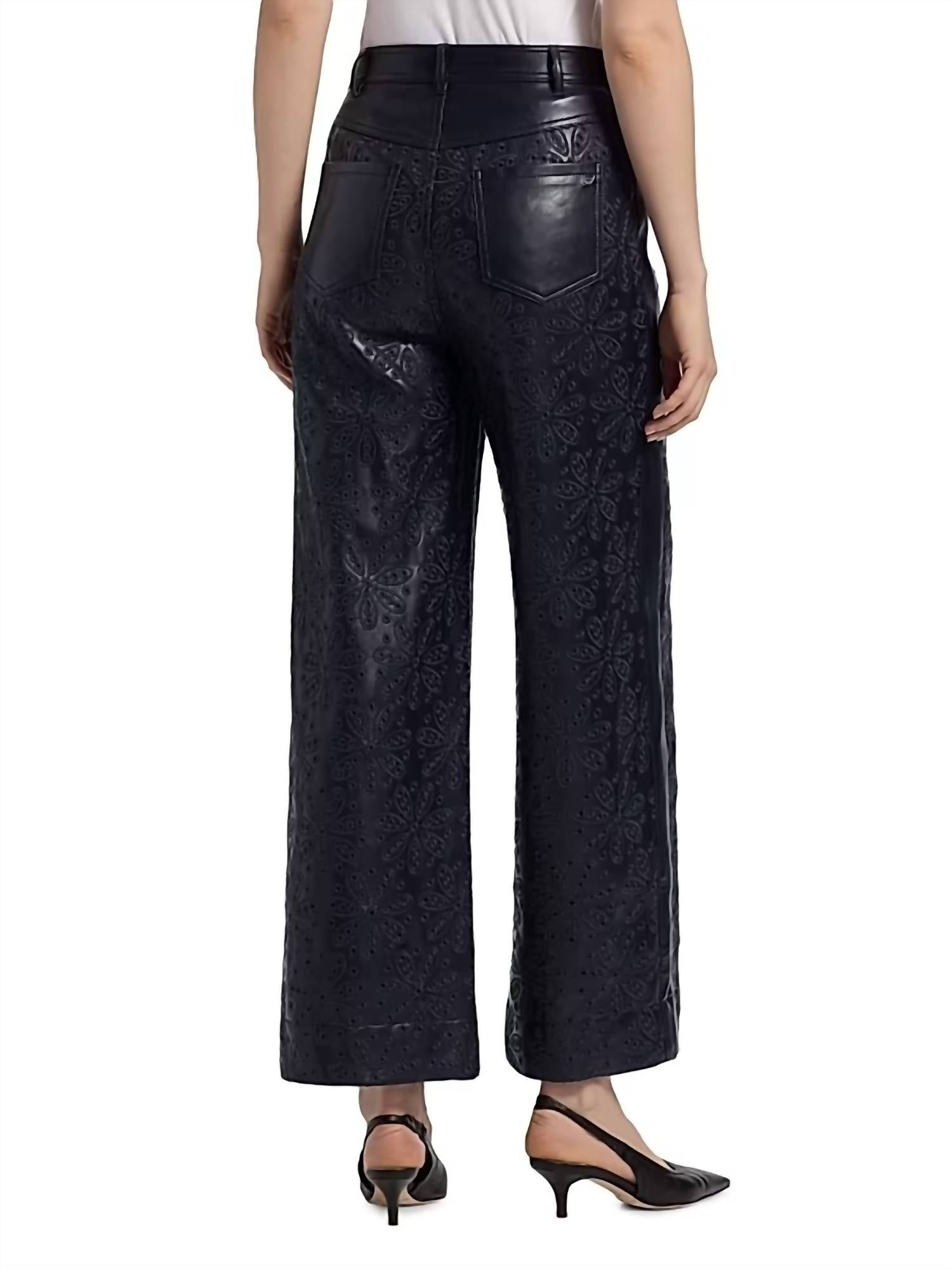 Cinq A Sept - Betsy Embroidered Faux Leather Wide-leg Pants