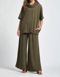 Dear Scarlett - Cowl Neck Top and Relaxed Pants 2 Piece Set