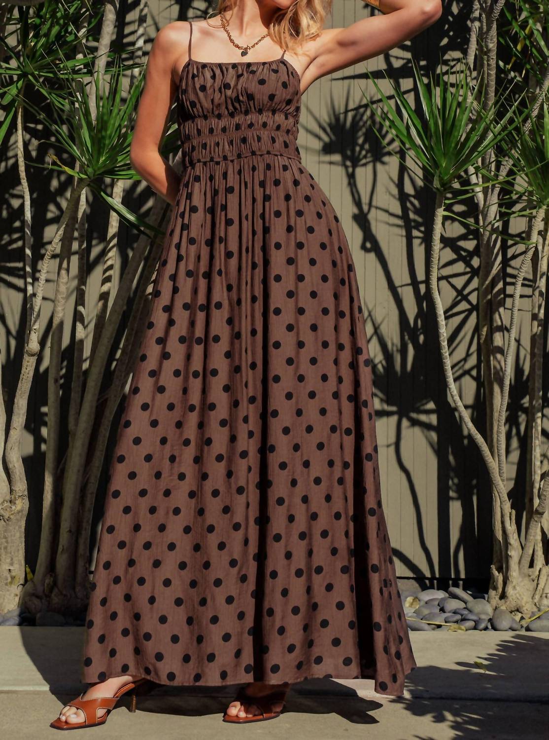 Urban Daizy - Polka Dot Smocked Maxi Dress