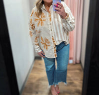 Sew In Love - Women's Long Sleeve Embroidered Flower Shirt