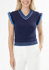 Area Stars Women's Trim Knit Top in navy light blue - women's tank top