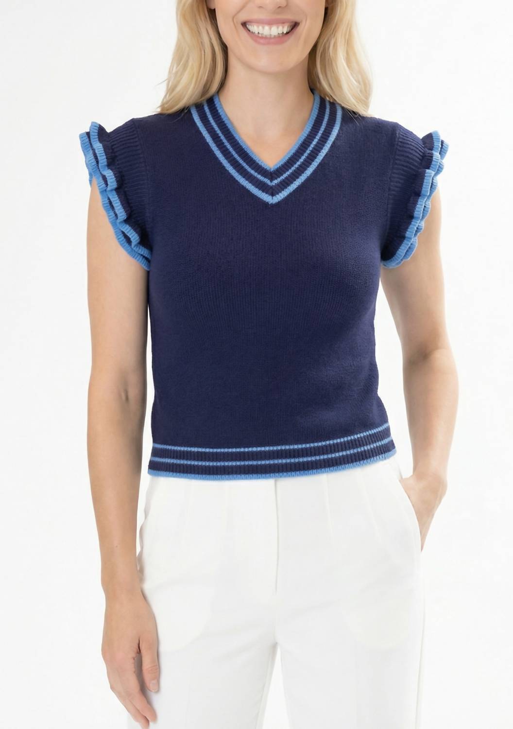 Area Stars Women's Trim Knit Top in navy light blue - women's tank top