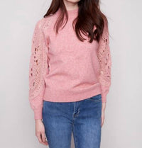 Charlie B - Mock Neck Raglan Sweater With Crochet Sleeves